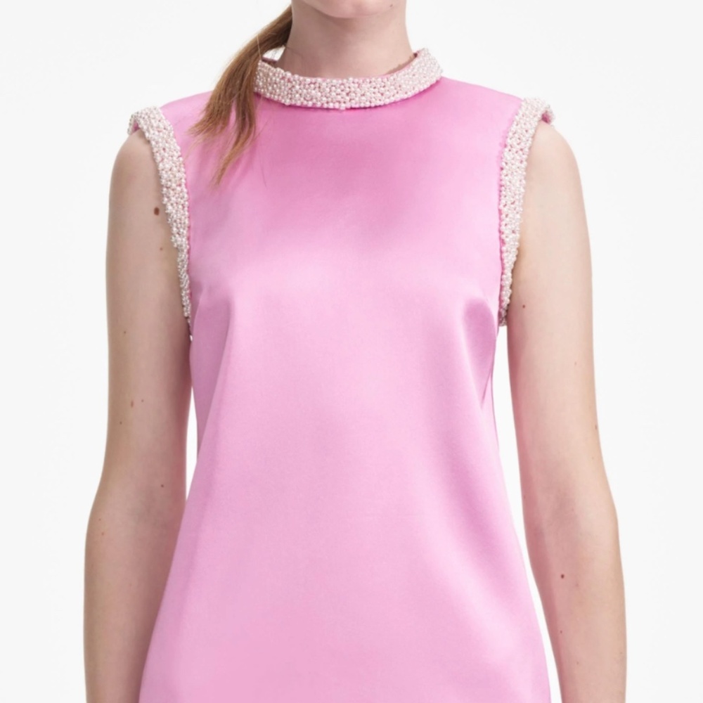 self-portrait Pink Pearl Trim Satin Mini Dress Size: US0 - MSRP $555 - NWT - Picture 4 of 9